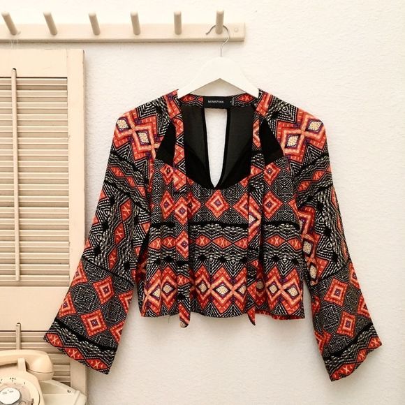MinkPink Boho Tribal Tie Neck Long Sleeve Top, Small▪️ - Picture 2 of 8